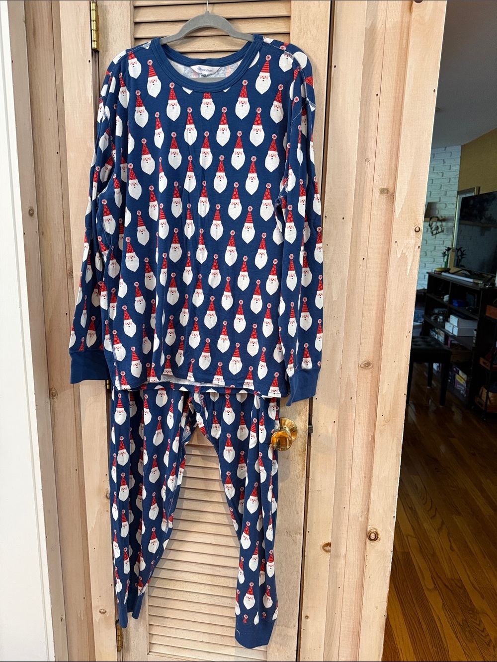 The Company Store Navy Santa Print Men’s Pajama Set Organic Cotton XXL
